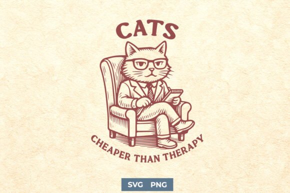 Cats Cheaper Than Therapy Funny SVG PNG Graphics and Crafts